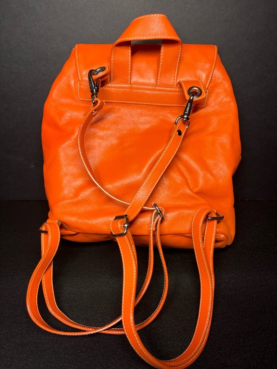 Lauren Ralph Lauren Orange Leather Drawstring Backpack Bag RL Logo main image 5